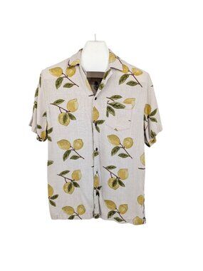 Banks Journal Lemon Print Button-Up Camp Shirt Tropical Vacation Resort Size L